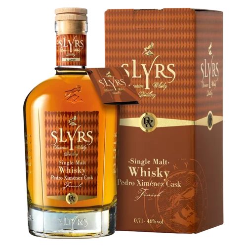 Pedro Ximenez_700 ml_mit Kartonage_freigestellt_web Slyrs Single Malt PX Cask — Bayerischer PX‑Finish