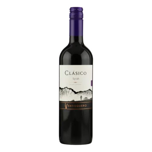 Ventisquero Clásico Syrah Flasche Ventisquero Clásico Syrah 0,75 L — tiefrote Weinflasche mit Viña Ventisquero Etikett.